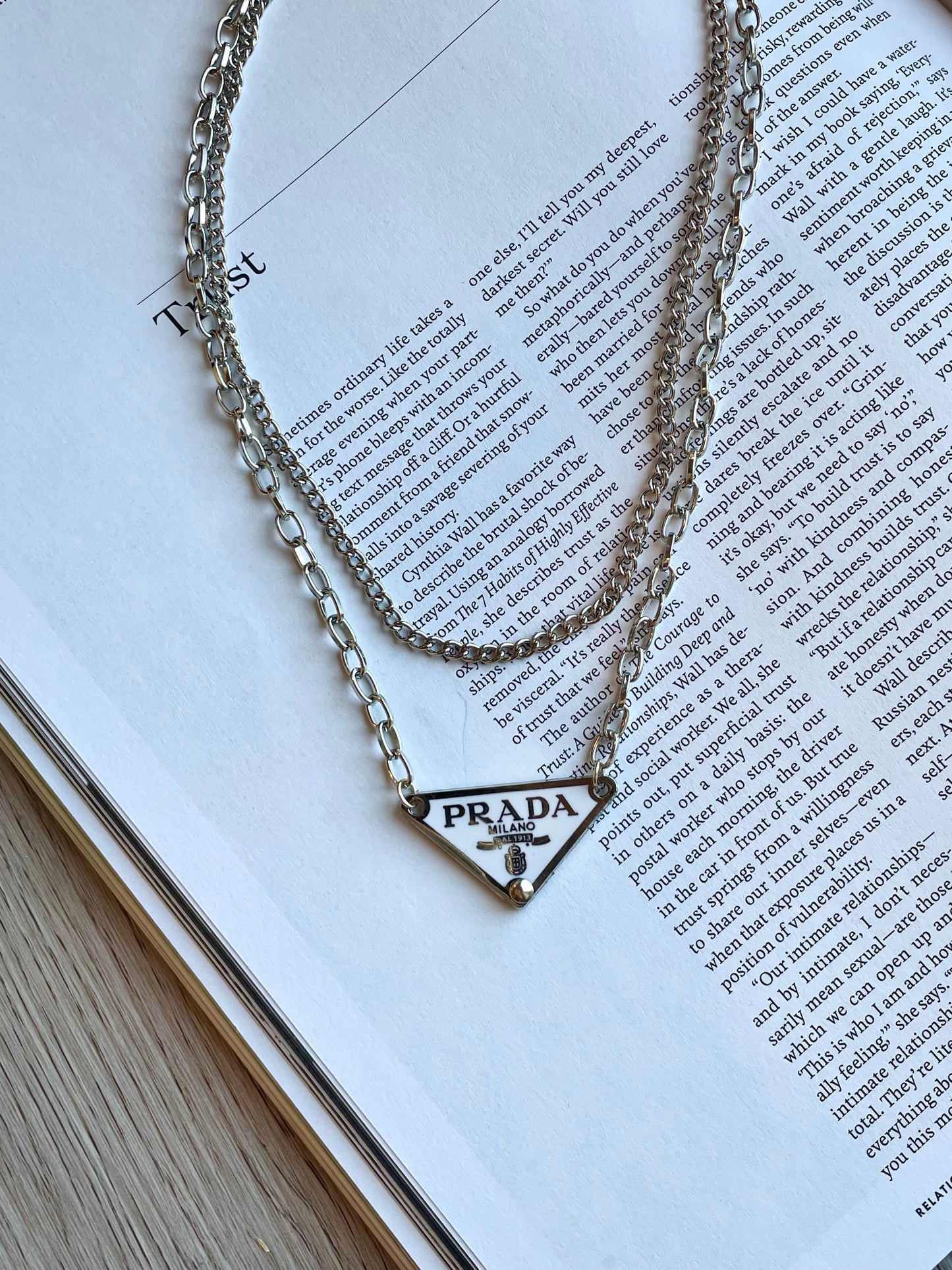 Repurposed Authentic Classic Triangle Logo Tag Layered Necklace