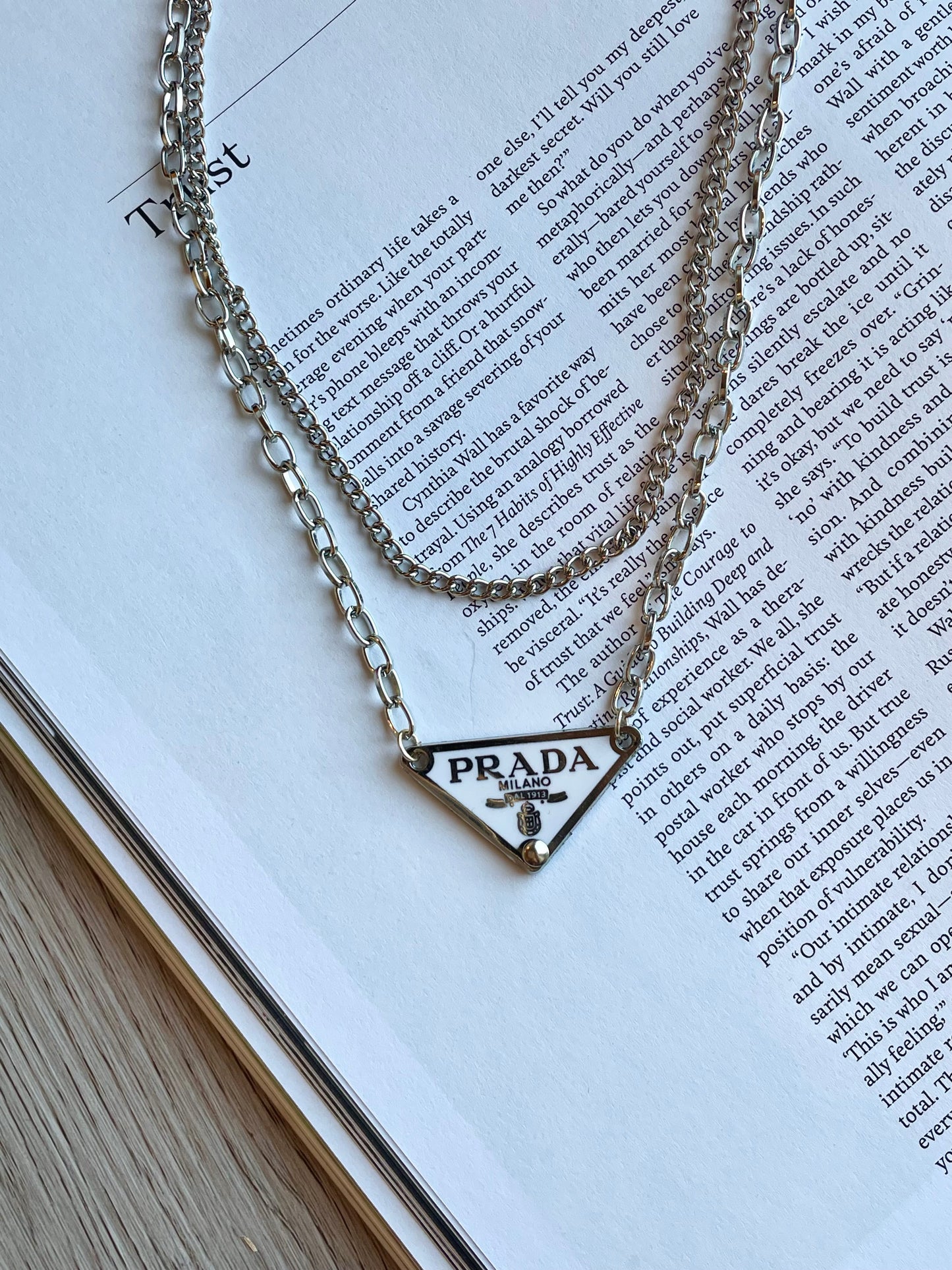 Repurposed Authentic Classic Triangle Logo Tag Layered Necklace
