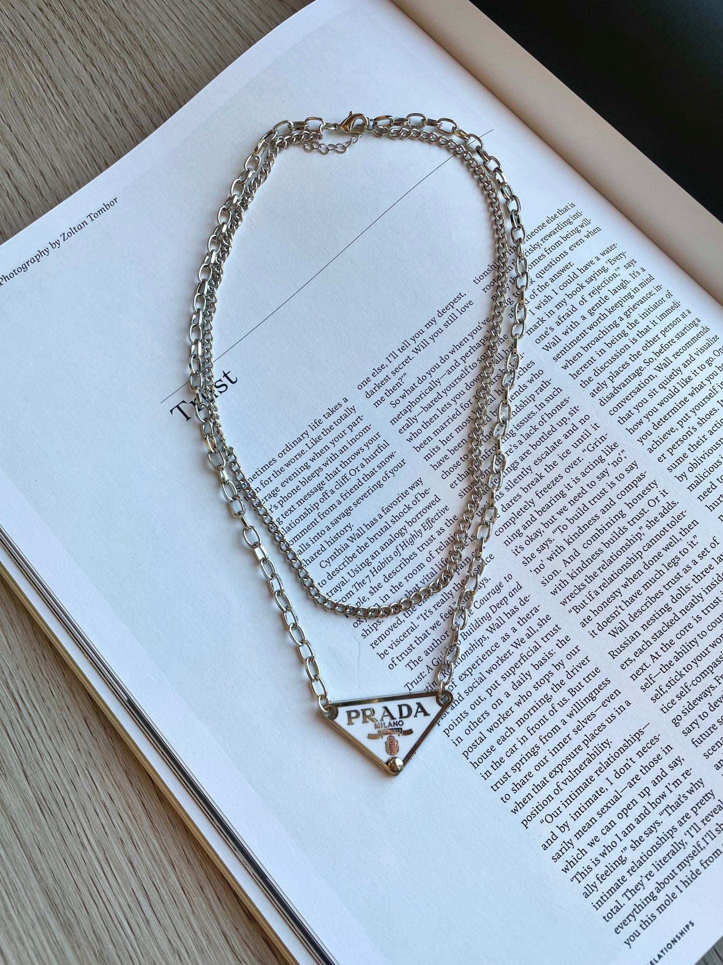 Repurposed Authentic Classic Triangle Logo Tag Layered Necklace