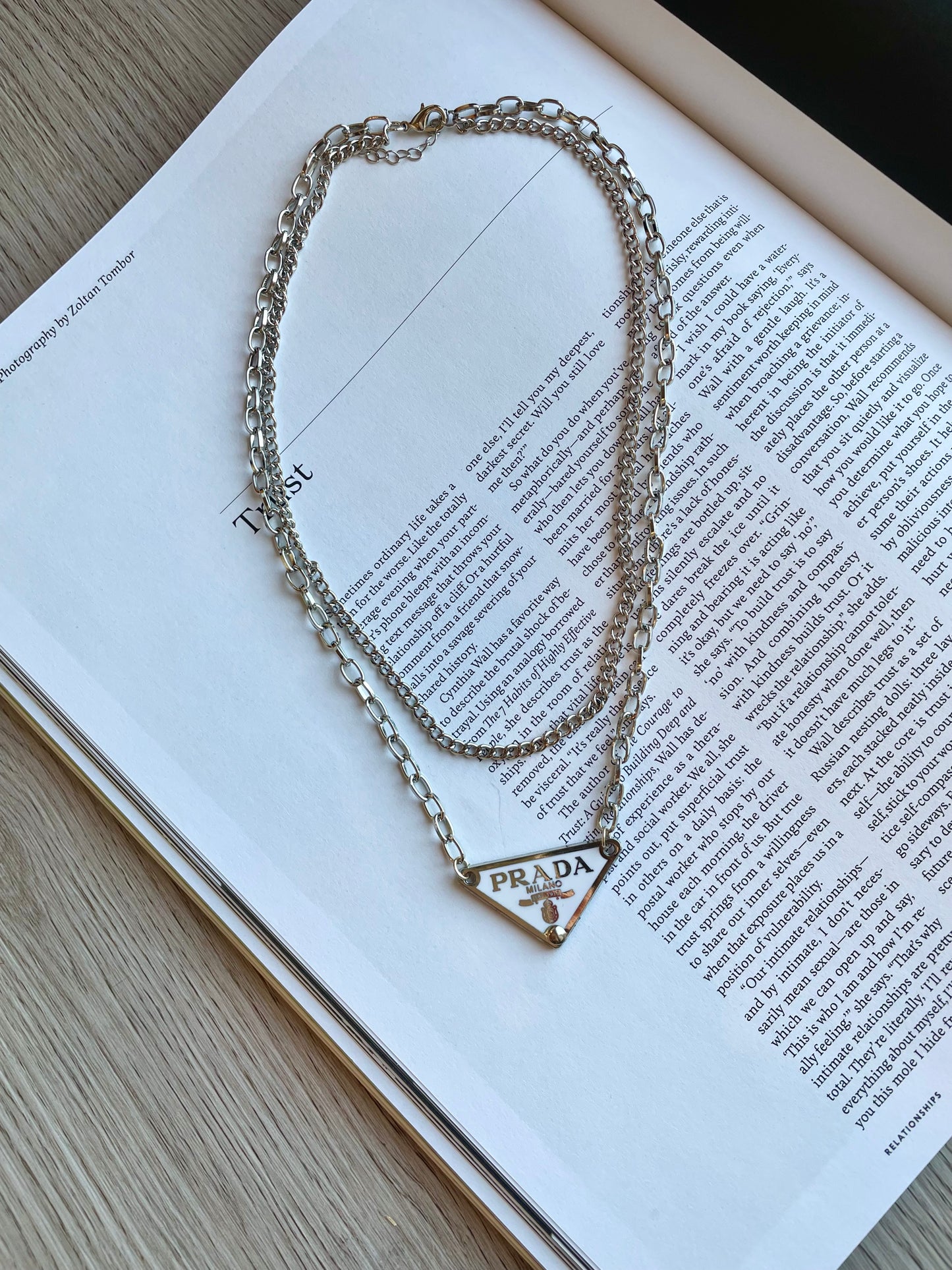 Repurposed Authentic Classic Triangle Logo Tag Layered Necklace