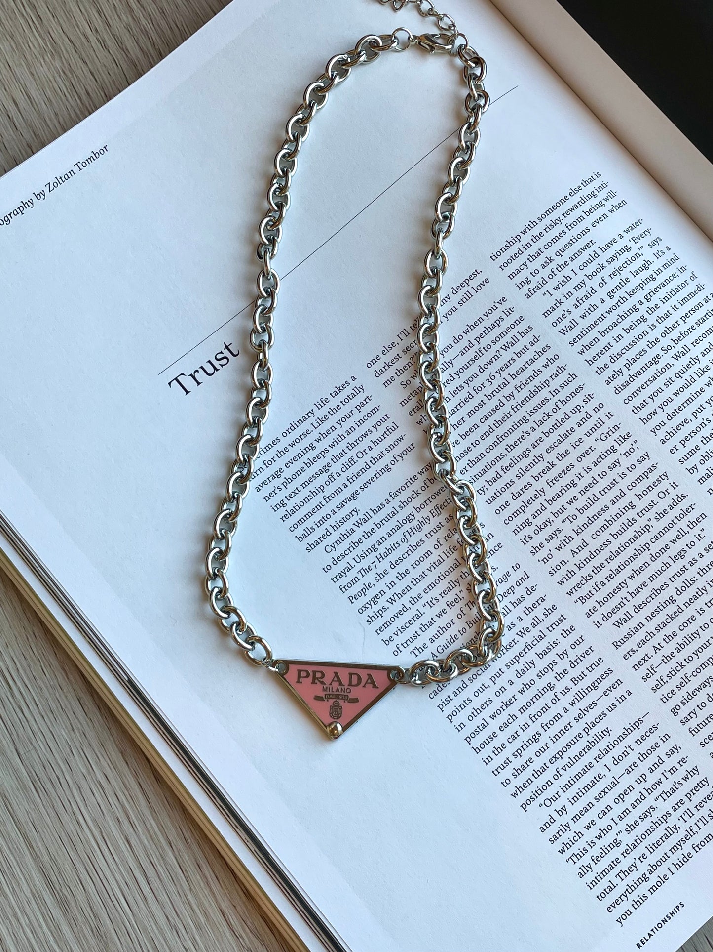 Repurposed Authentic Classic Triangle Logo Tag Necklace