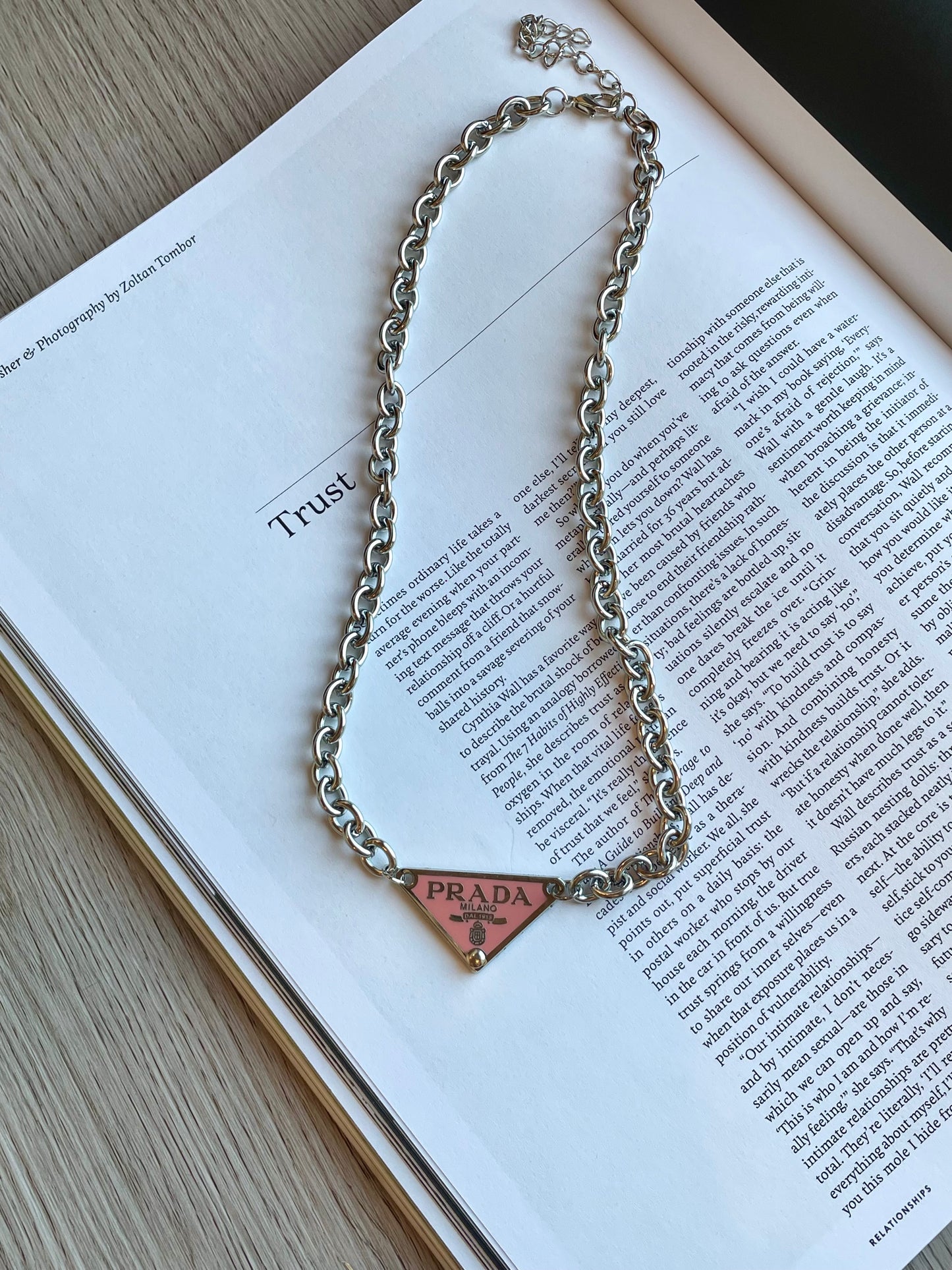 Repurposed Authentic Classic Triangle Logo Tag Necklace