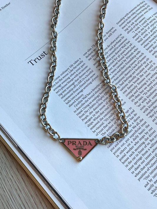 Repurposed Authentic Classic Triangle Logo Tag Necklace