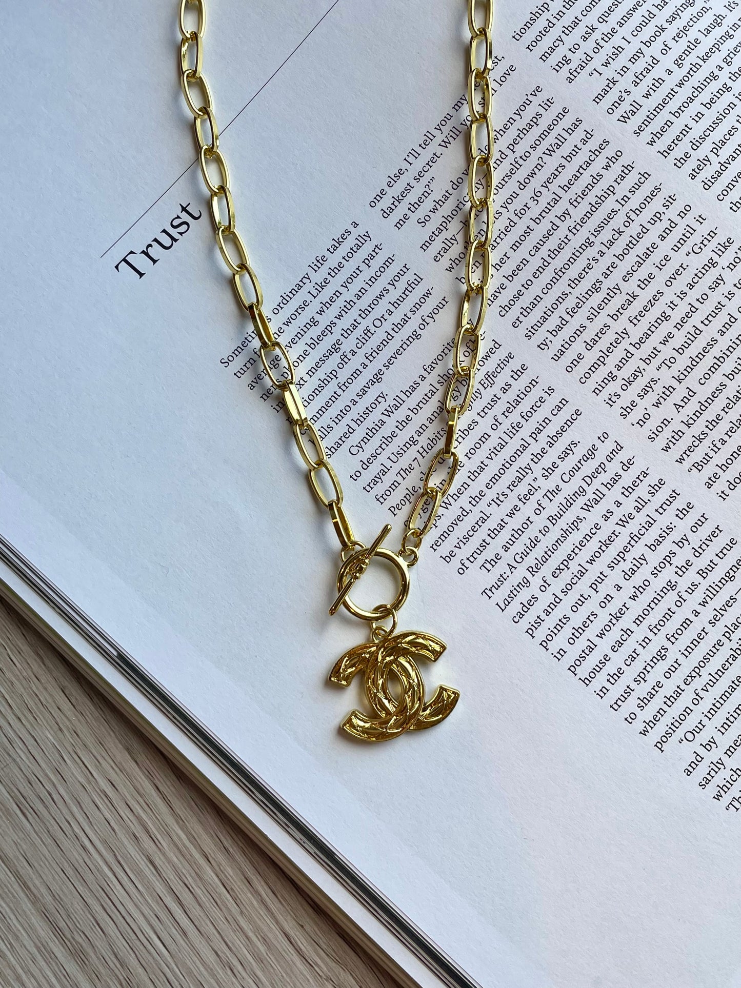 Repurposed Authentic Designer Zipper Pull Gold Plated Necklace