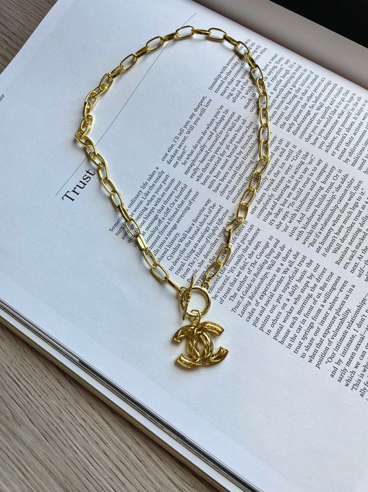 Repurposed Authentic Designer Zipper Pull Gold Plated Necklace