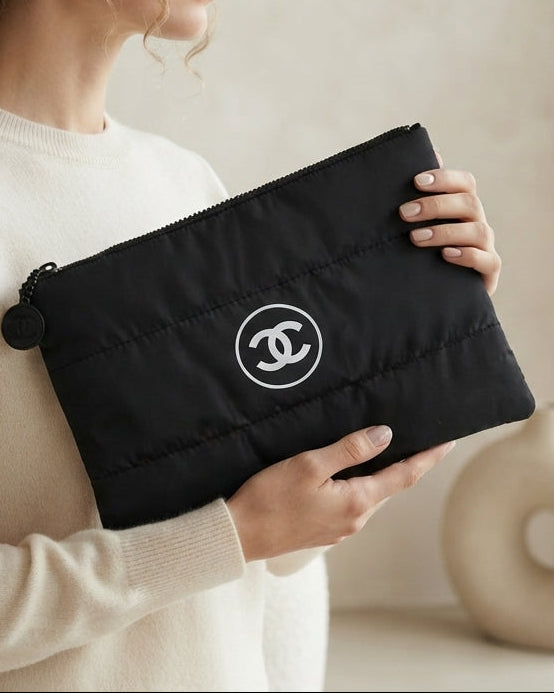 Chanel Beaute Puffy Nylon Cloud Makeup Cosmetic Pouch Clutch Black