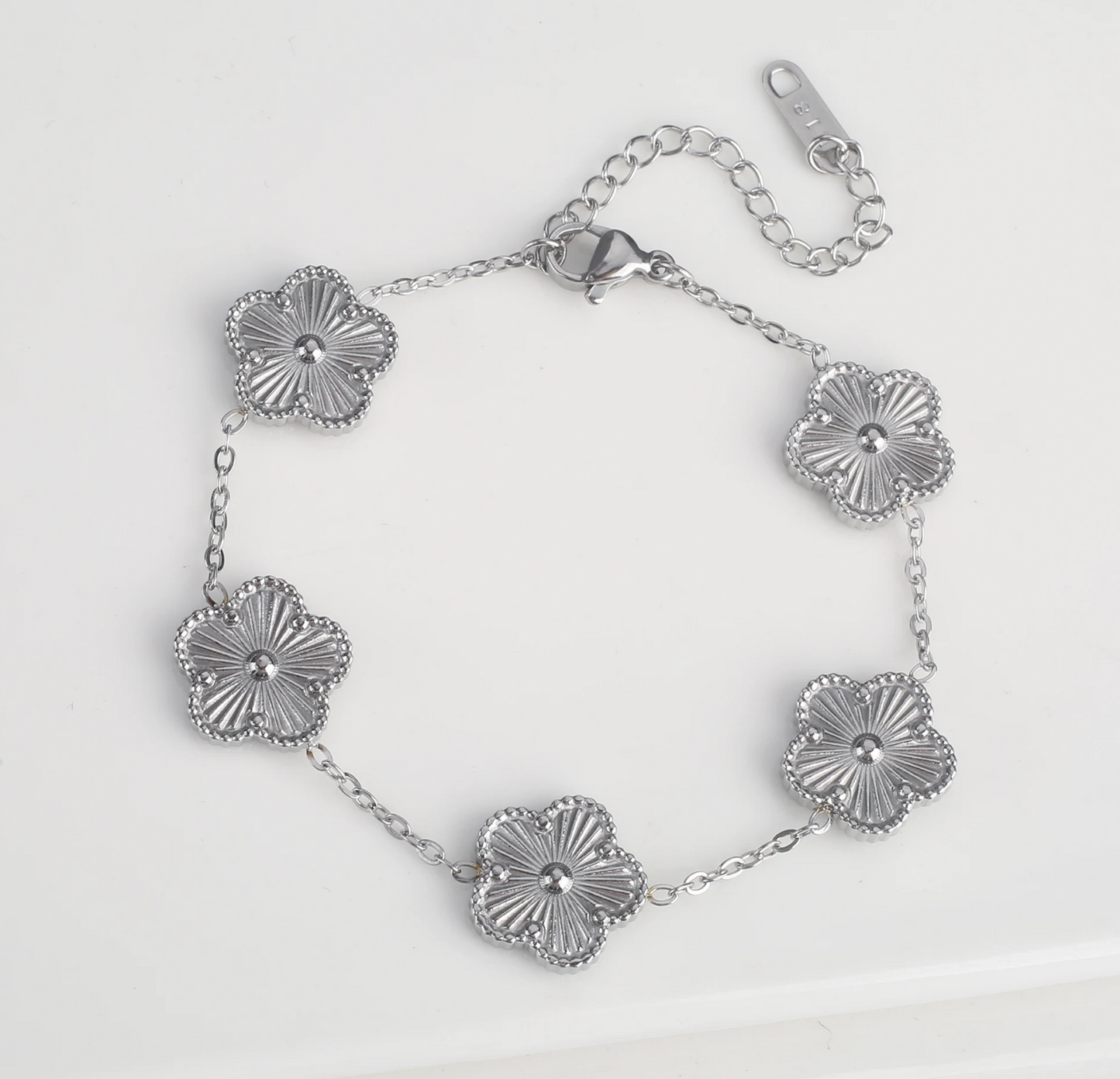 18K Gold and Silver Stainless Steel Adjustable Clover Flower Bracelet