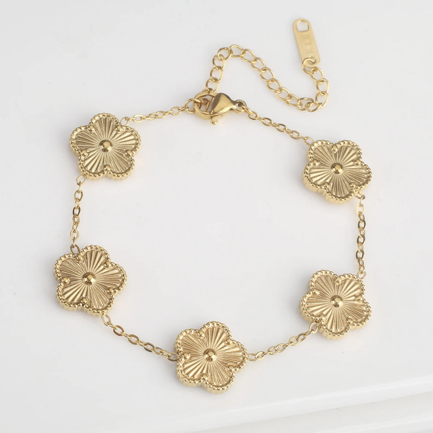 18K Gold and Silver Stainless Steel Adjustable Clover Flower Bracelet