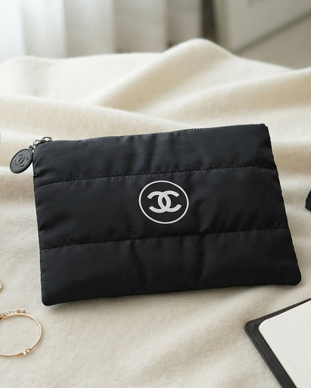 Chanel Beaute Puffy Nylon Cloud Makeup Cosmetic Pouch Clutch Black