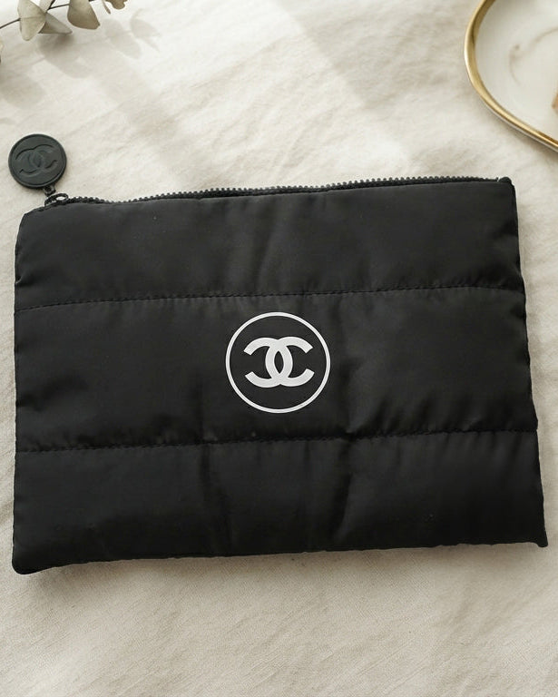 Chanel Beaute Puffy Nylon Cloud Makeup Cosmetic Pouch Clutch Black