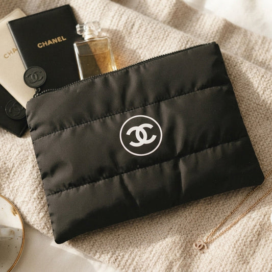 Chanel Beaute Puffy Nylon Cloud Makeup Cosmetic Pouch Clutch Black