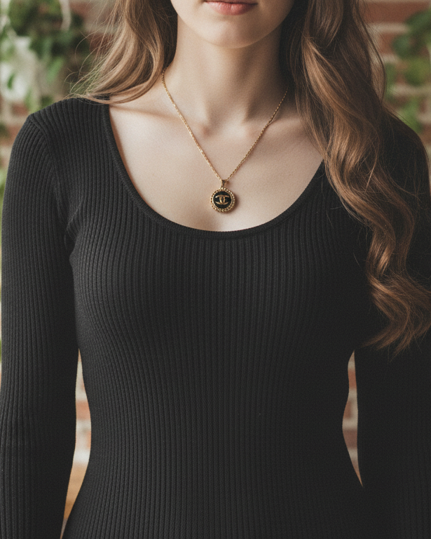 Repurposed Authentic Designer Zipper Pull Gold Plated Necklace