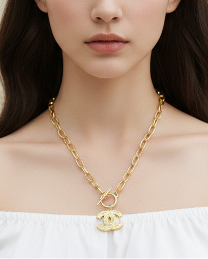 Repurposed Authentic Designer Zipper Pull Gold Plated Necklace