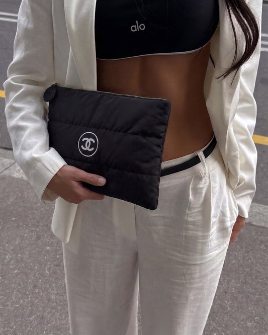 Chanel Beaute Puffy Nylon Cloud Makeup Cosmetic Pouch Clutch Black