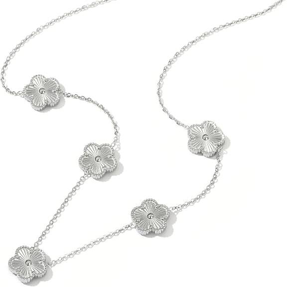 18K Gold and Silver Stainless Steel Adjustable Clover Flower Necklace