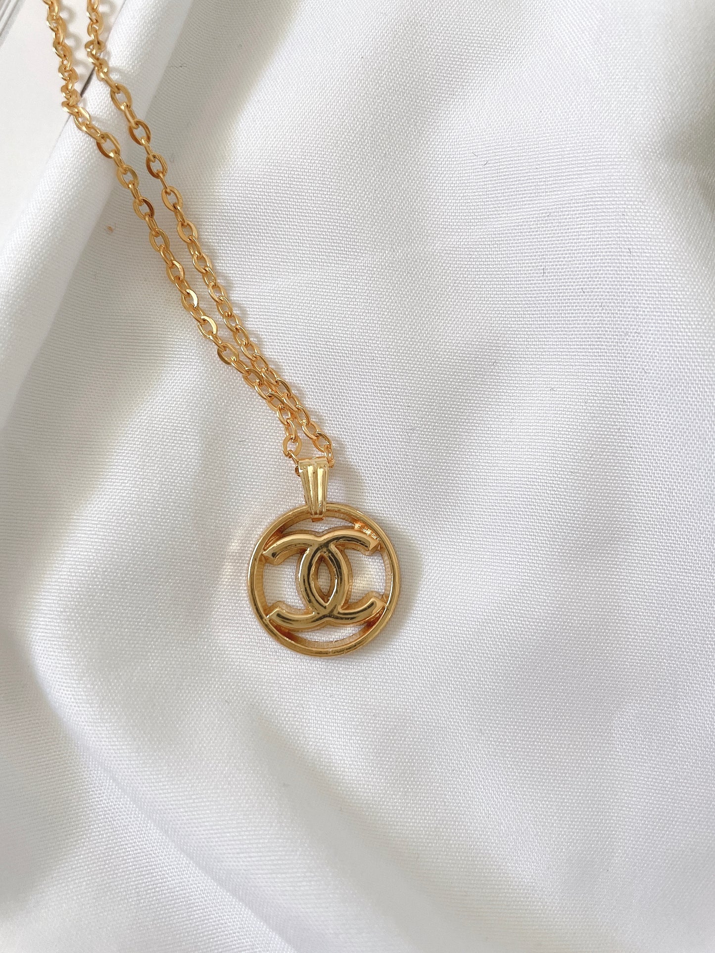 Repurposed Authentic Designer Button Gold Plated Necklace