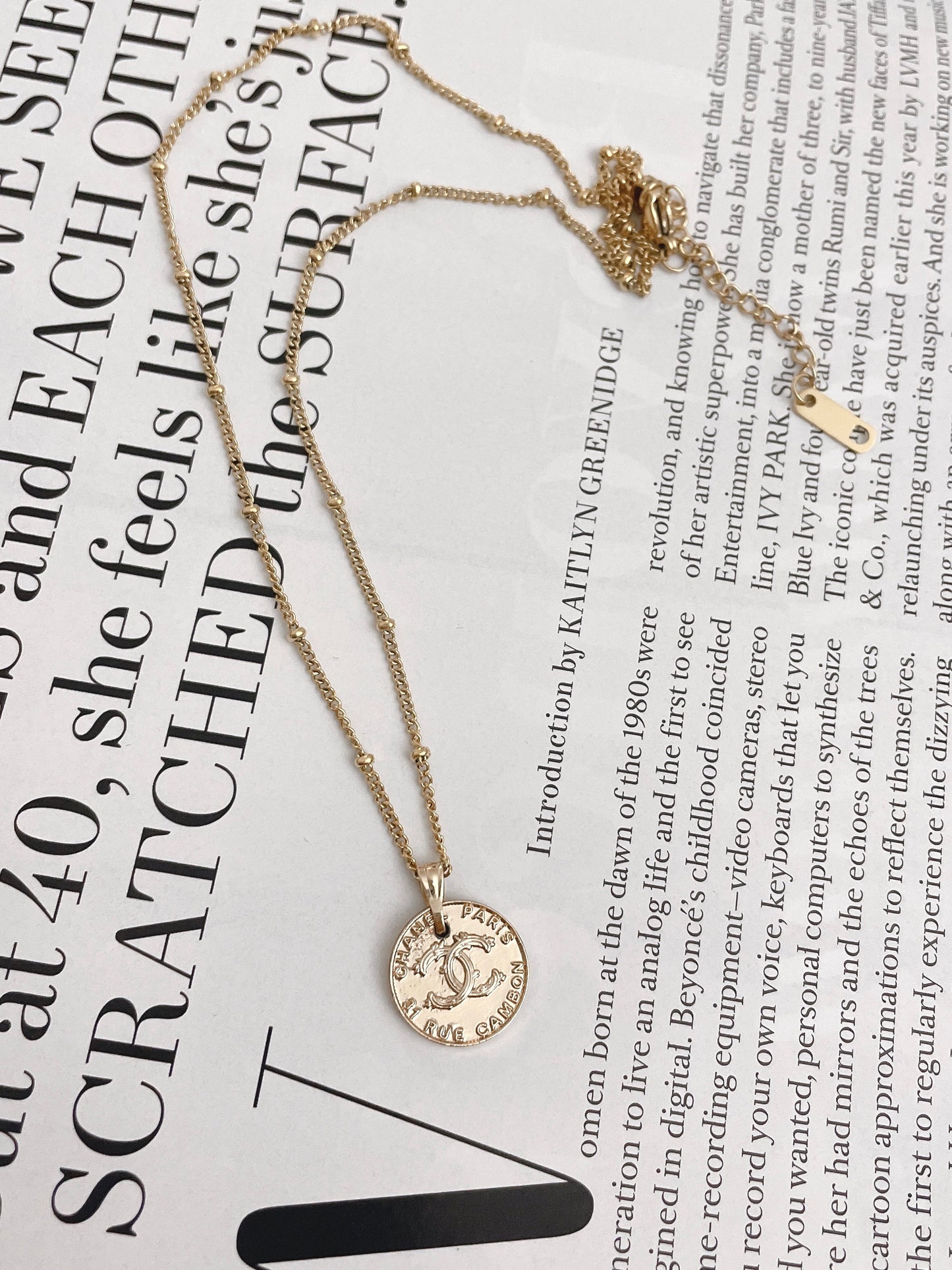 Repurposed Authentic Designer Coin Button Gold Plated Necklace