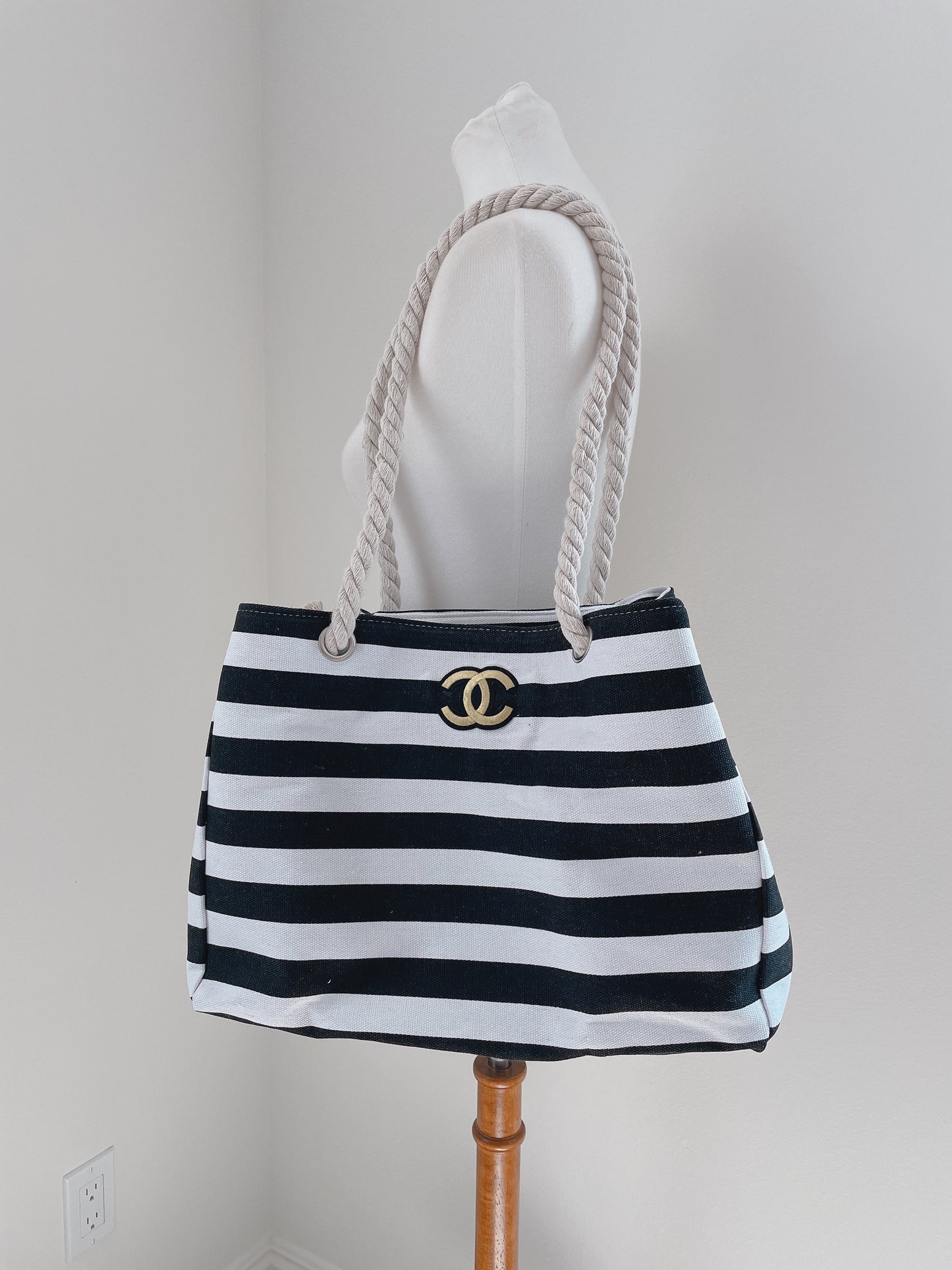 Reworked Canvas Tote Bag with Rope Handles, Hand Embroidered Tote Bag