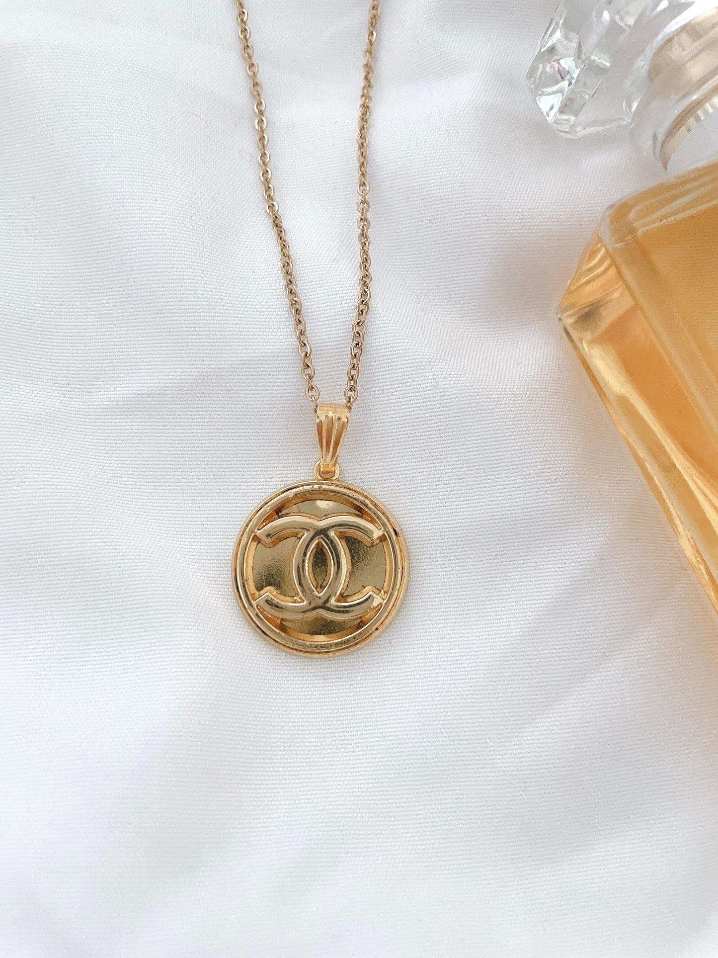 Repurposed Authentic Designer Button Gold Plated Necklace