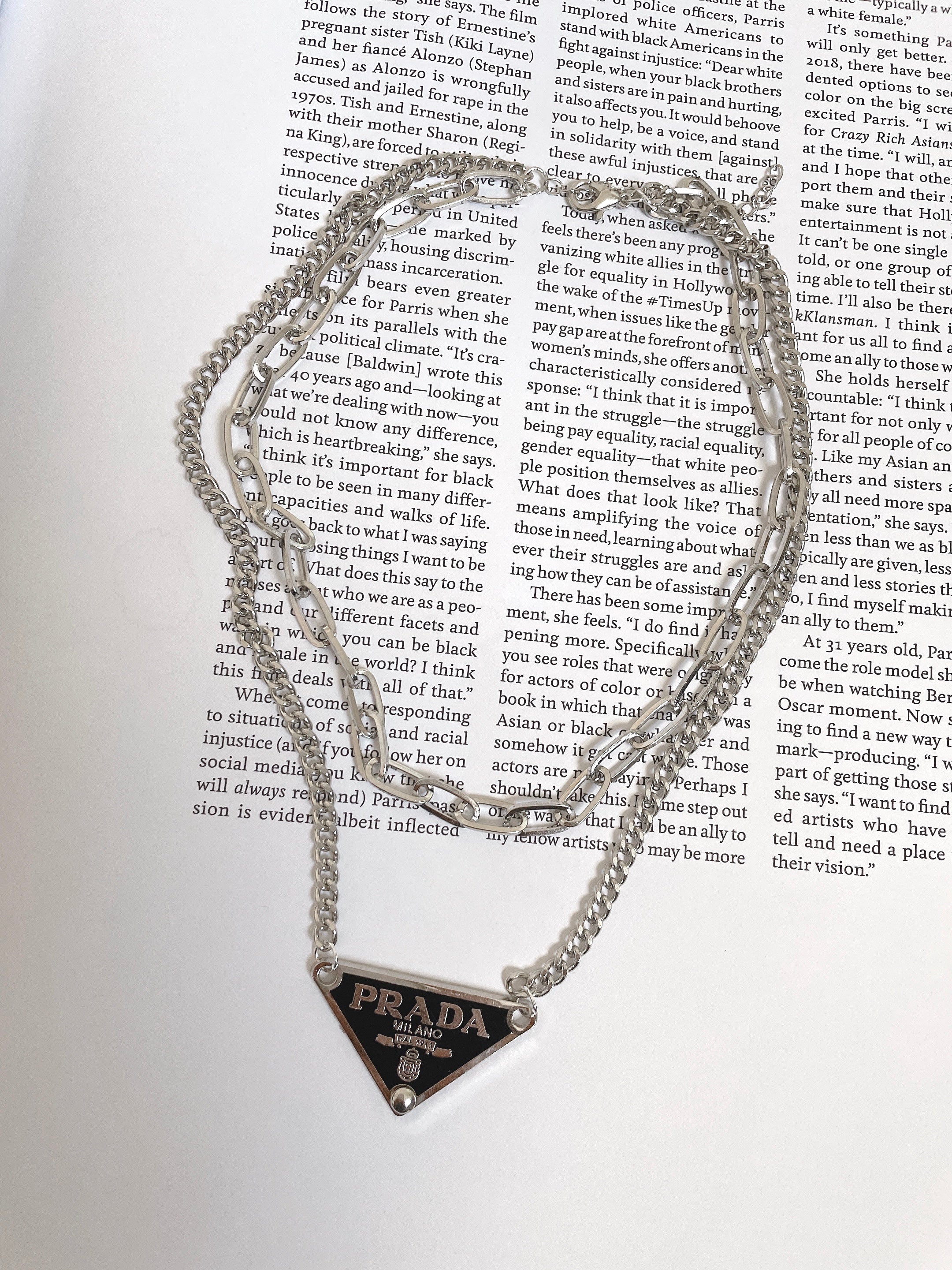 Repurposed Authentic Classic Triangle Logo Tag Layered Necklace – BloomingJ. Studio