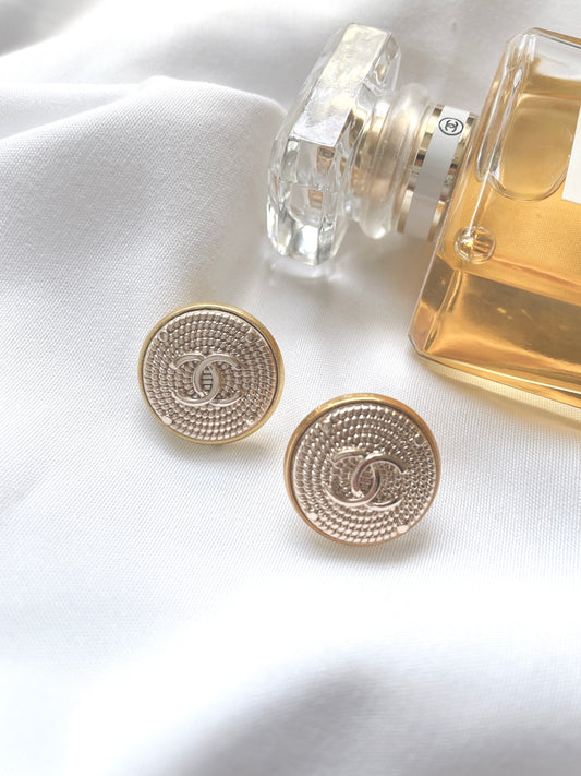 Repurposed Authentic Designer Button Gold Plated Earrings