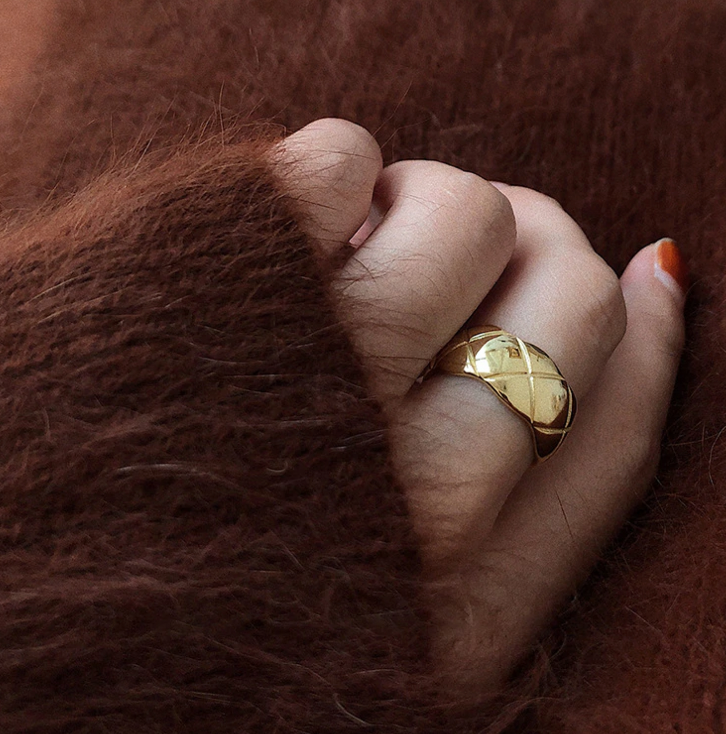 Quilted Adjustable Statement French Minimalist Gold Plated Ring