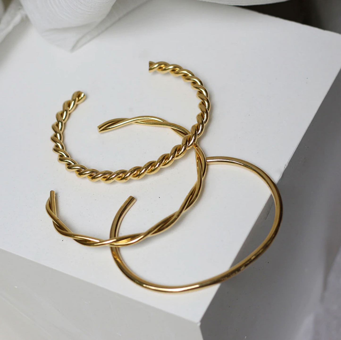 18K Gold Plated Twisted Adjustable Bangle, Minimalist Bracelet