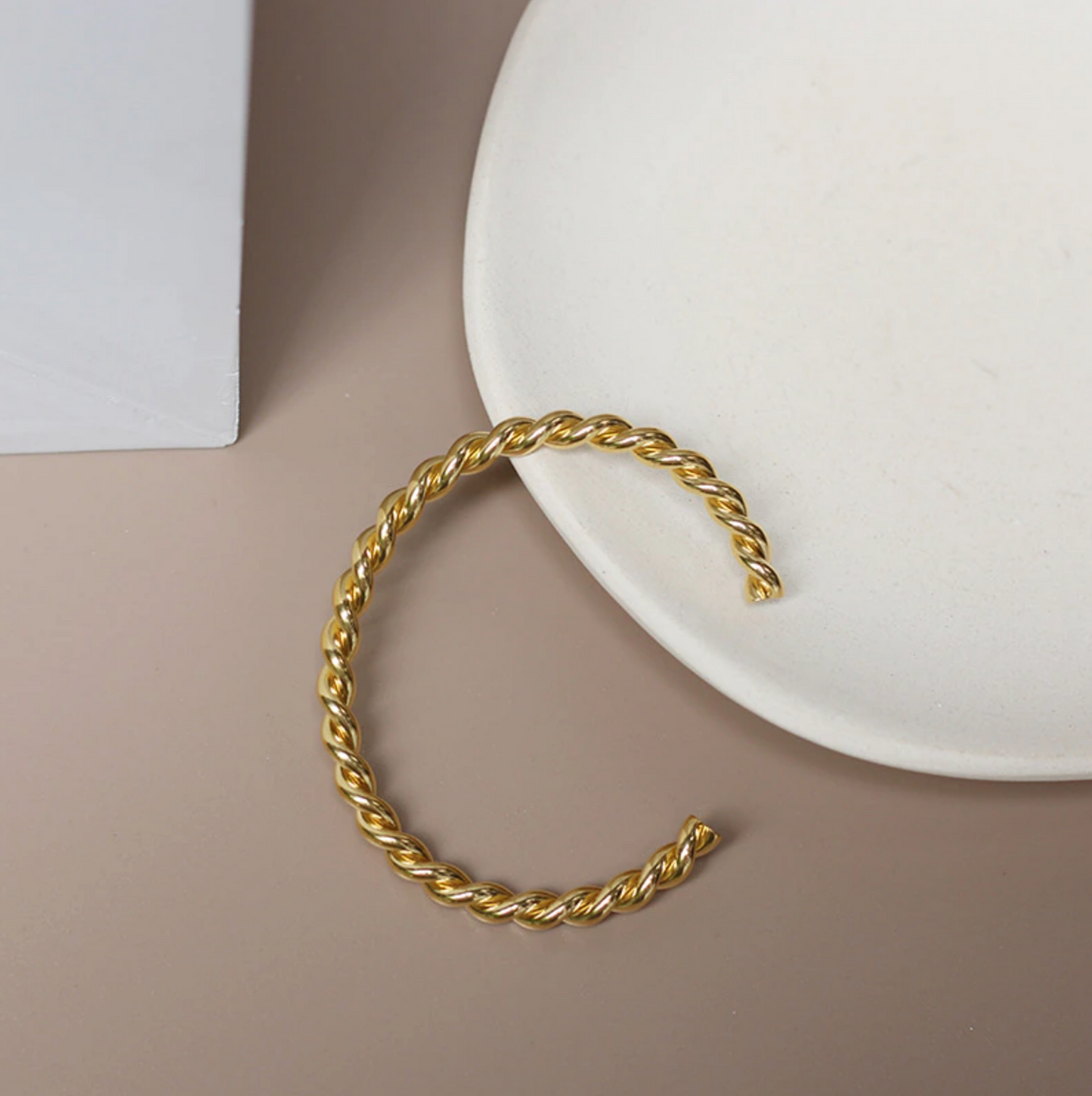 18K Gold Plated Twisted Adjustable Bangle, Minimalist Bracelet