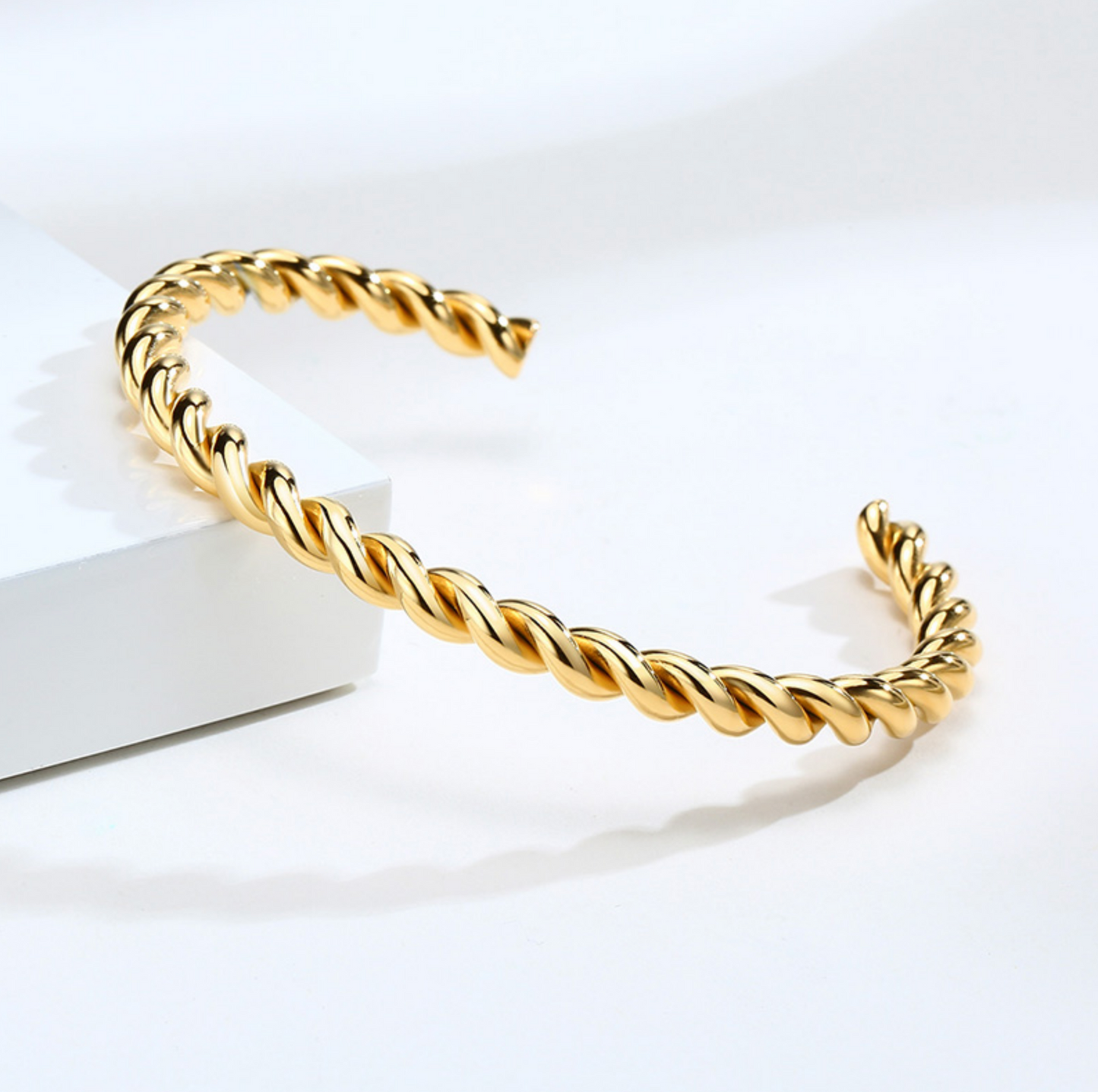 18K Gold Plated Twisted Adjustable Bangle, Minimalist Bracelet