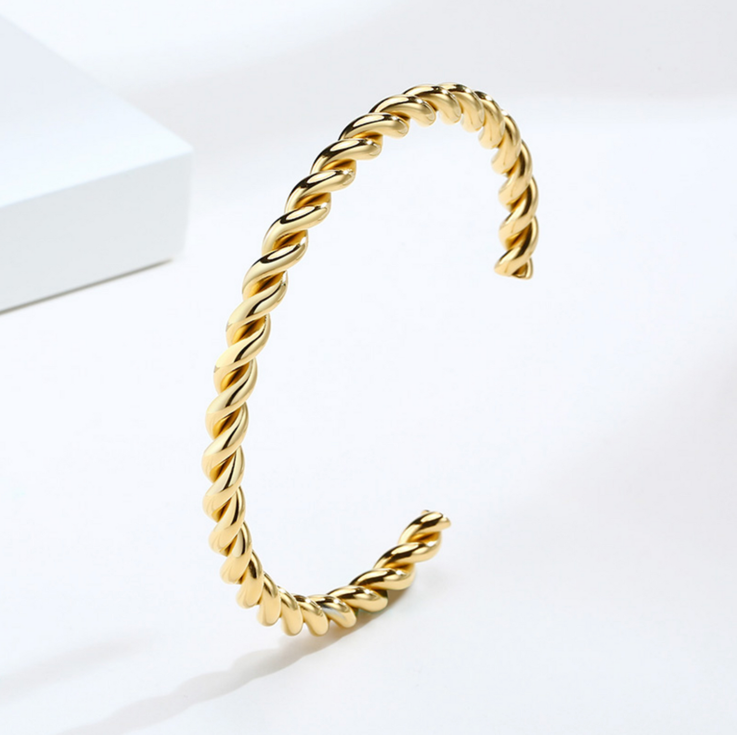 18K Gold Plated Twisted Adjustable Bangle, Minimalist Bracelet