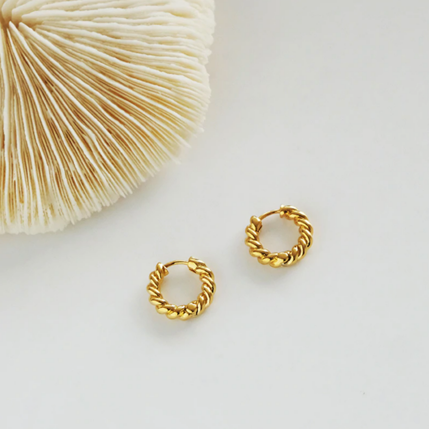 18K Gold Plated Twisted Earrings, Minimalist Tiny Huggie Earrings