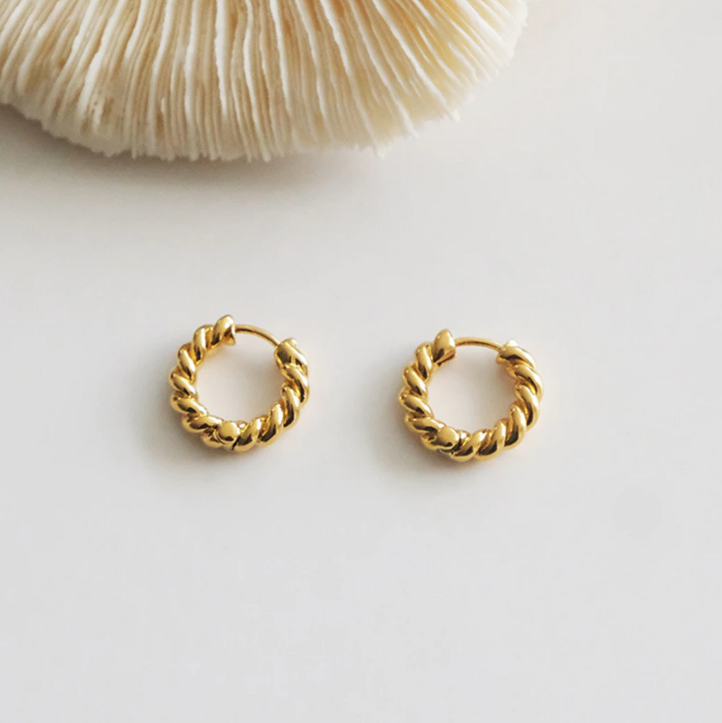 18K Gold Plated Twisted Earrings, Minimalist Tiny Huggie Earrings