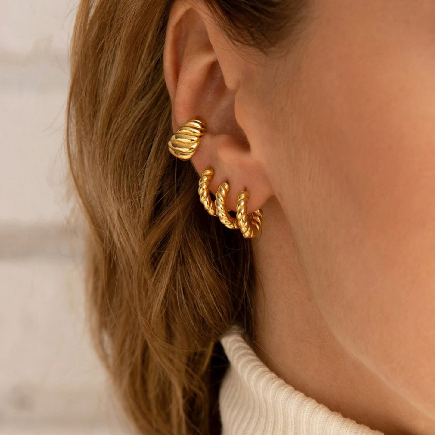 18K Gold Plated Twisted Earrings, Minimalist Tiny Huggie Earrings