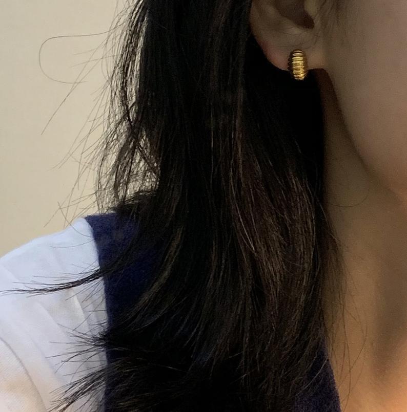 18K Gold Plated Croissant Earrings, Textured Minimalist Tiny Huggie Earrings