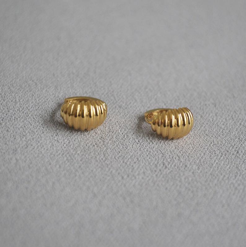 18K Gold Plated Croissant Earrings, Textured Minimalist Tiny Huggie Earrings